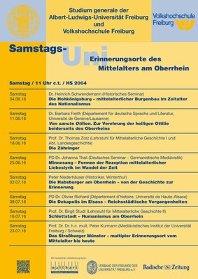 Plakat "Samstags-Uni: Erinnerungsorte des Mittelalters am Oberrhein"